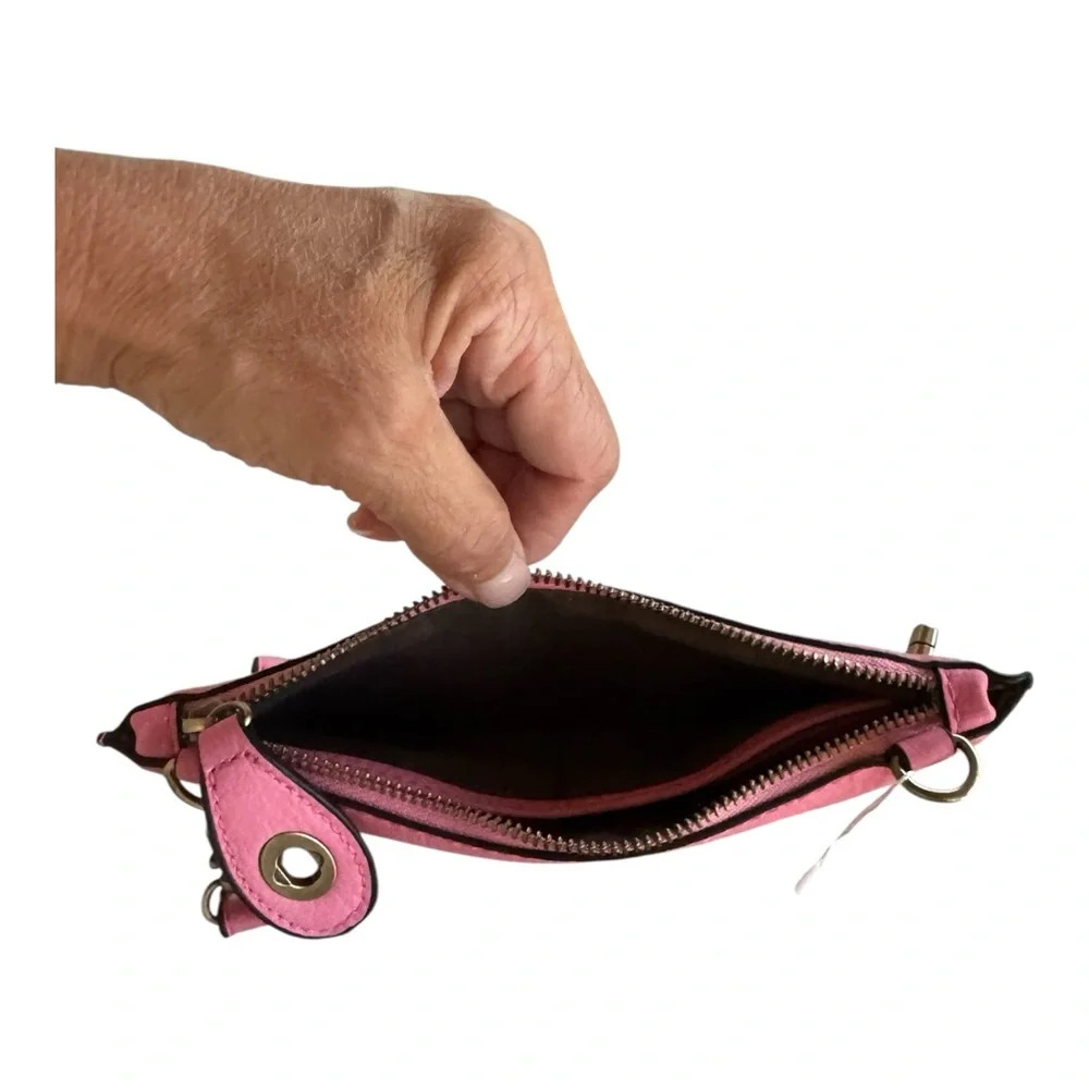 New! Joy Susan Vegan Leather Mini Crossbody Wristlet Clutch Pink Women's Bag